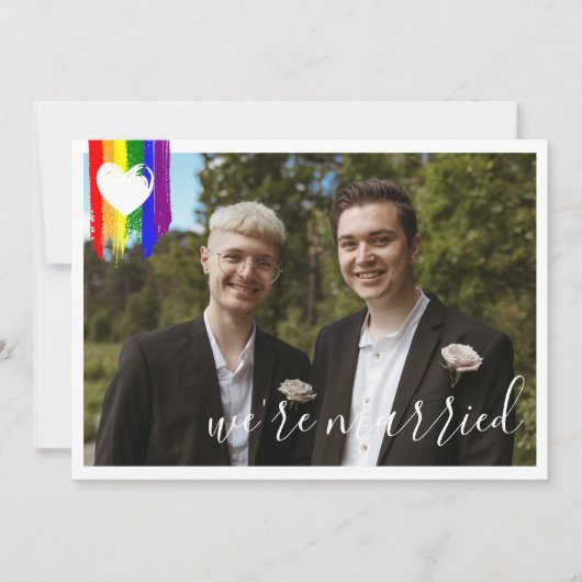Rainbow Pride Heart Faire-part de mariage gay (Devant)