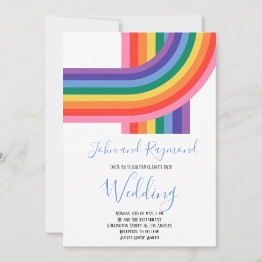 Rainbow Pride LGBT Flag Gay Wedding Uitnodiging (Voorkant)