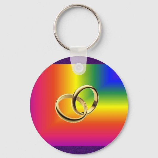 Rainbow Pride met Gold Wedding Bands Sleutelhanger (Voorkant)