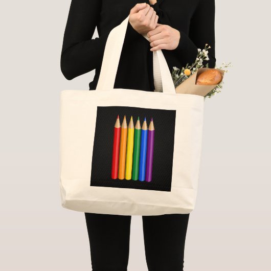 Rainbow pride potloden grote tote bag (Voorkant (product))