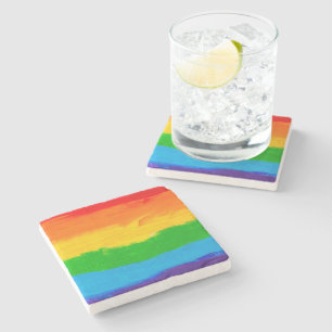 Rainbow Pride Stone Onderzetter - olieverf LGBT Ga