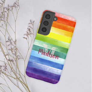 Rainbow Pride Stripes Colorful Fun Initiaal Name Samsung Galaxy Hoesje