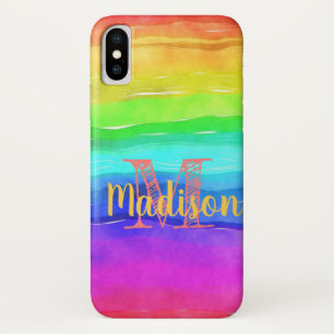 Rainbow Pride Stripes Waterverf Fun Initiaal Naam iPhone X Hoesje