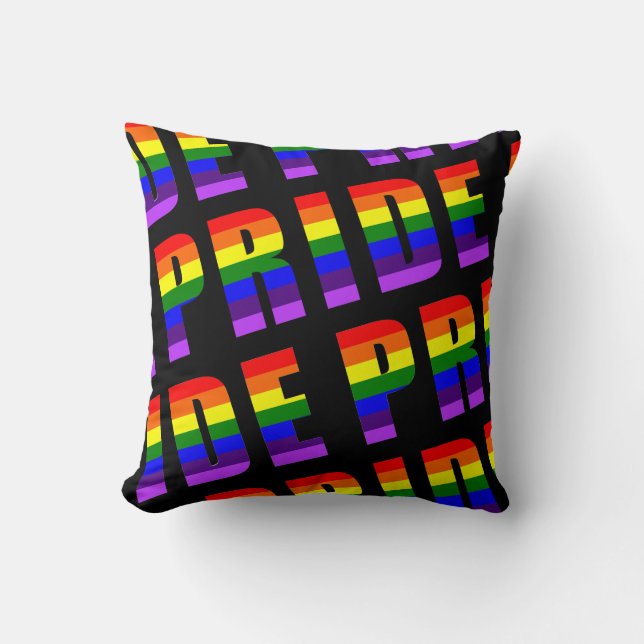 Rainbow Pride Text Art op Custom Black Color Kussen (Voorkant)