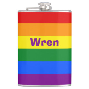 Rainbow Pride Vlag Naam of Monogram Heupfles