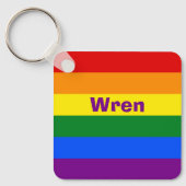 Rainbow Pride Vlag Naam of Monogram Sleutelhanger (Voorkant)