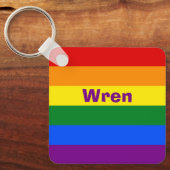 Rainbow Pride Vlag Naam of Monogram Sleutelhanger (Voorkant)