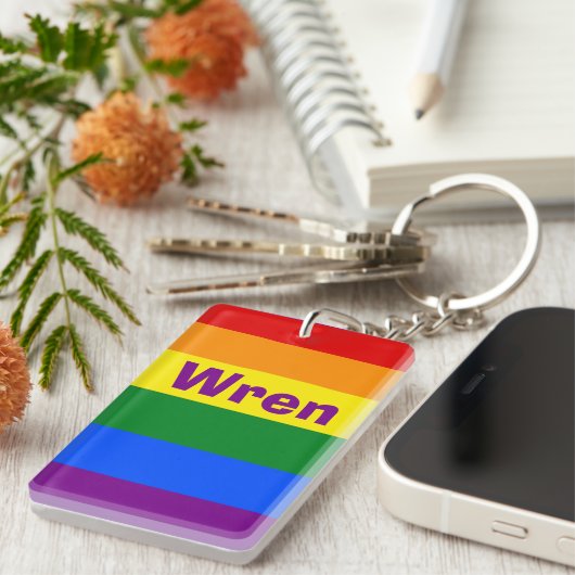 Rainbow Pride Vlag Naam of Monogram Sleutelhanger (Voorkant Rechts)