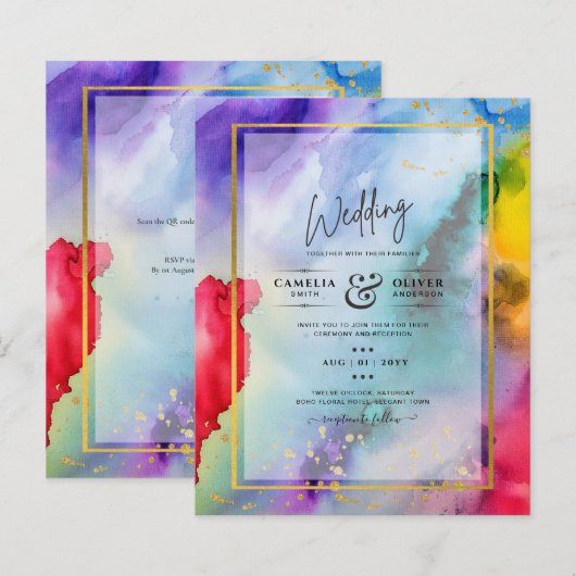 RAINBOW PRIDE WEDDING INVITATION Ink LeahG (Voorkant / Achterkant)