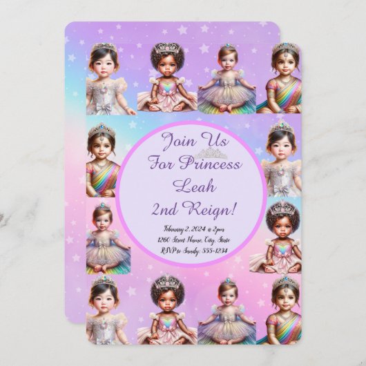 Rainbow Princess Invitation d'anniversaire (Devant / Derrière)