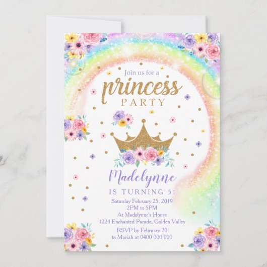Rainbow Princess Invitation d'anniversaire (Devant)