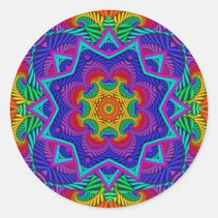 Rainbow  Psychedelic Fractal Kaleidoscope Ronde Sticker