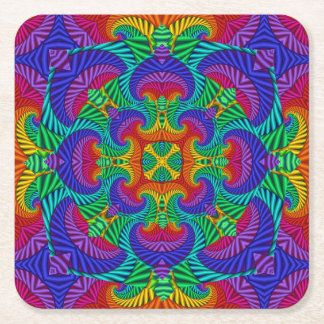 Rainbow  Psychedelic Fractal Kaleidoscope Vierkante Kartonnen Onderzetter