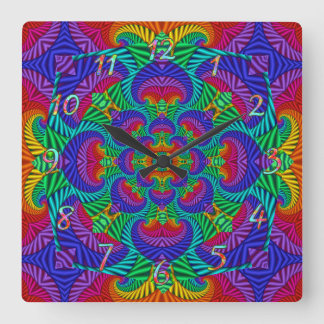Rainbow  Psychedelic Fractal Kaleidoscope Vierkante Klok