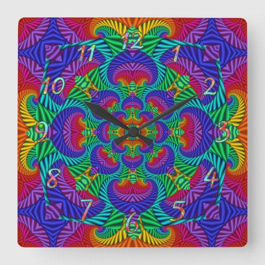 Rainbow Psychedelic Fractal Kaleidoscope Vierkante Klok (Voorkant)