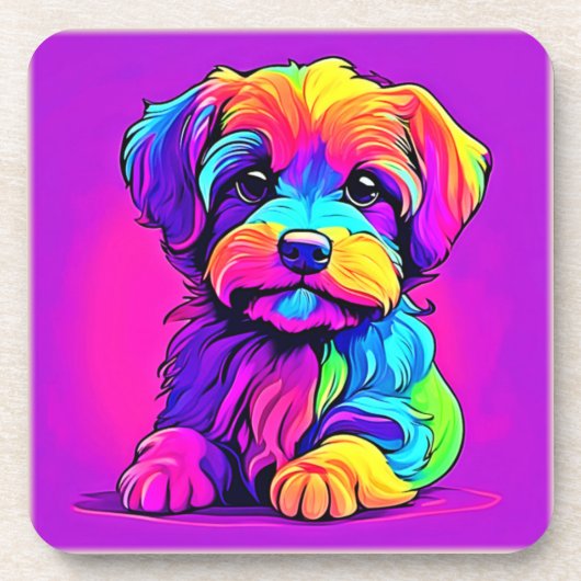 Rainbow Puppy kunstwerk Bier Onderzetter (Voorkant)