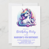 Rainbow Purple Unicorn Invitations d'anniversaire (Devant)
