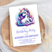 Rainbow Purple Unicorn Invitations d'anniversaire