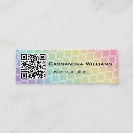 Rainbow Quatrefoil QR CODE Mini Visitekaartjes (Voorkant)