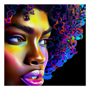 Rainbow Queen Glow Haar Zwart Melanine Afro Perfect Poster
