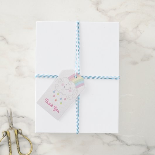 Rainbow Raindrop Baby shower Sprinkle Cadeaulabel (Met Touw)