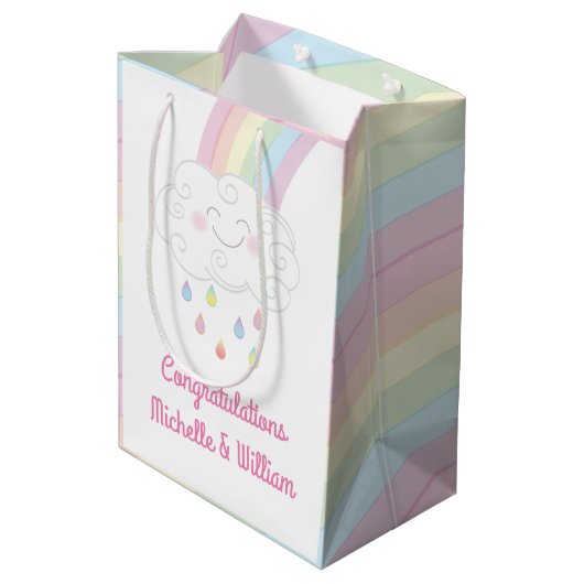 Rainbow Raindrop Baby shower Sprinkle Medium Cadeauzakje (Achterkant Gekanteld)