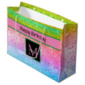 Rainbow Raindrops Monogram Verjaardag Groot Cadeauzakje (Voorkant Gekanteld)