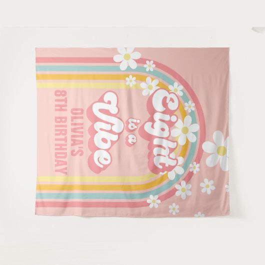 Rainbow Retro Acht is een Vibe Groovy 8e verjaarda Wandkleed (Voorkant (horizontaal))