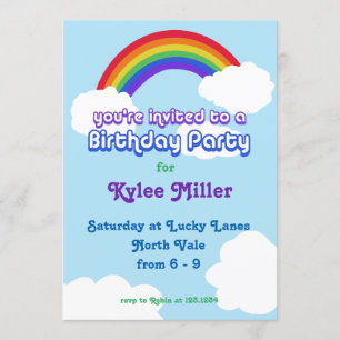 Rainbow retro Birthday Invite Kaart