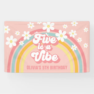 Rainbow Retro Five is a Vibe Groovy 5e Verjaardag Spandoek