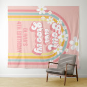 Rainbow Retro Four Ever Groovy 4de Verjaardag Wandkleed (In Situ (horizontaal))