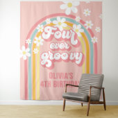 Rainbow Retro Four Ever Groovy 4TH Verjaardag Wandkleed (In situ)