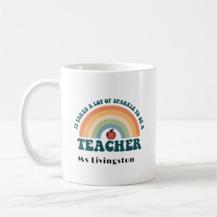 Rainbow Retro Professeur personnalisé Merci Mug