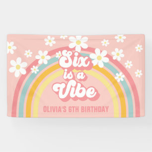 Rainbow Retro Six is een Vibe Groovy 6de Verjaarda Spandoek