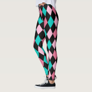 Rainbow Rhombusjes Black Pink Blue Harlequin Leggings