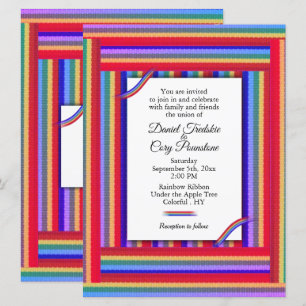 Rainbow Ribbon Wedding Invitation Kaart