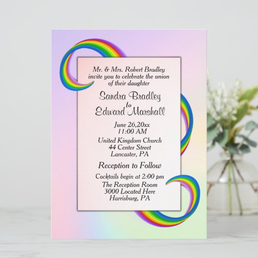 Rainbow Ribbon Wedding Invitation Kaart (Staand voorkant)