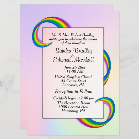 Rainbow Ribbon Wedding Invitation Kaart (Voorkant / Achterkant)