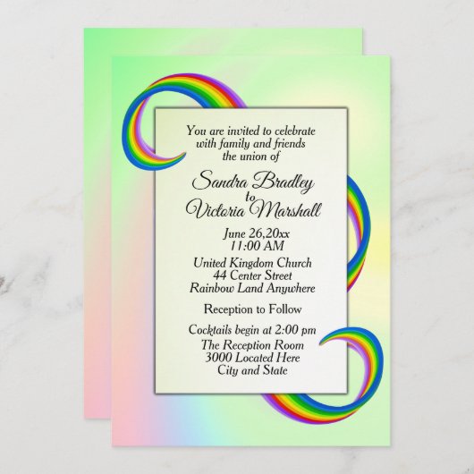 Rainbow Ribbon Wedding Invitation Kaart (Voorkant / Achterkant)