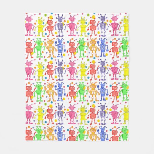 Rainbow Robots Polka Dots Fleece Deken (Voorkant)