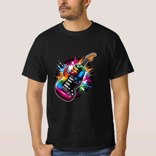 Rainbow Rock Explosion Vibrant Guitar Fist T-shirt (Voorkant)