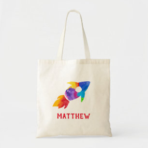 Rainbow Rocket Ship Outer Space Gepersonaliseerde  Tote Bag