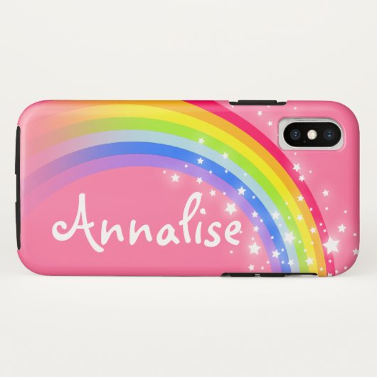 Rainbow rood roze naam iphone case (Achterkant (horizontaal))