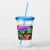 Rainbow Roos Custom Name Cup met stro Acryl Drinkbeker (Achterkant)