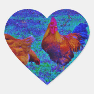 Rainbow Rooster & Hens, elektrisch blauw Hart Sticker