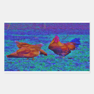 Rainbow Rooster & Hens, elektrisch blauw Rechthoekige Sticker