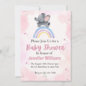 Rainbow rose éléphant bébé invitation fille douche (Devant)