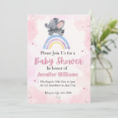 Rainbow rose éléphant bébé invitation fille douche (Debout devant)