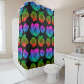 Rainbow rose neon motif rideau douche (En situation)