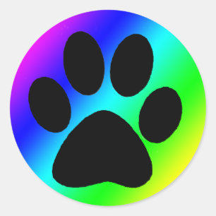 Rainbow Round Dog Paw.png Ronde Sticker